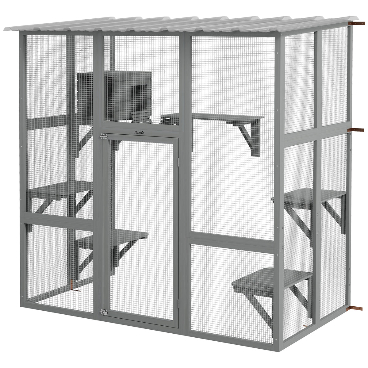 Multi-level outdoor cat enclosure with transparent roof