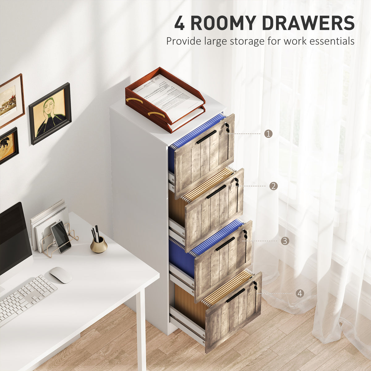 3-Drawer Farmhouse Filing Cabinet with Lock
