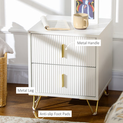 Modern Nightstand 2 Drawers with Golden Metal Legs