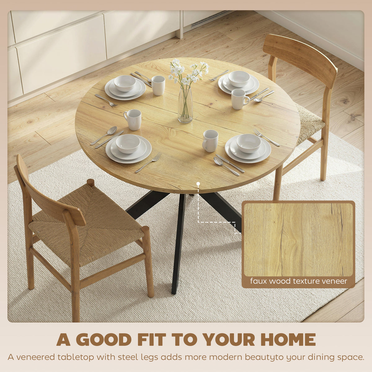 Contemporary 100 cm Round Wood Dining Table