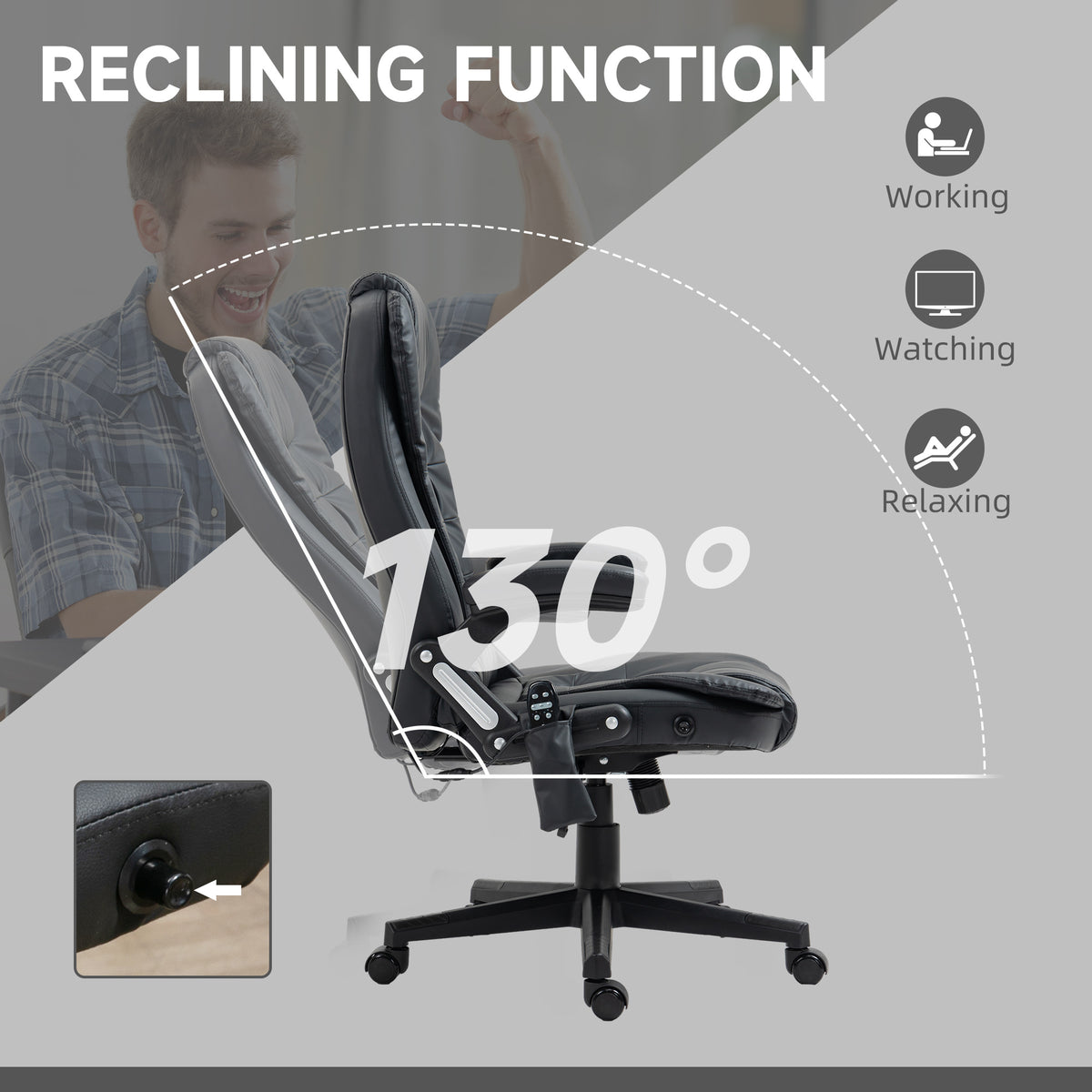 Silla de oficina alta, reclinable, con masaje y calefacción