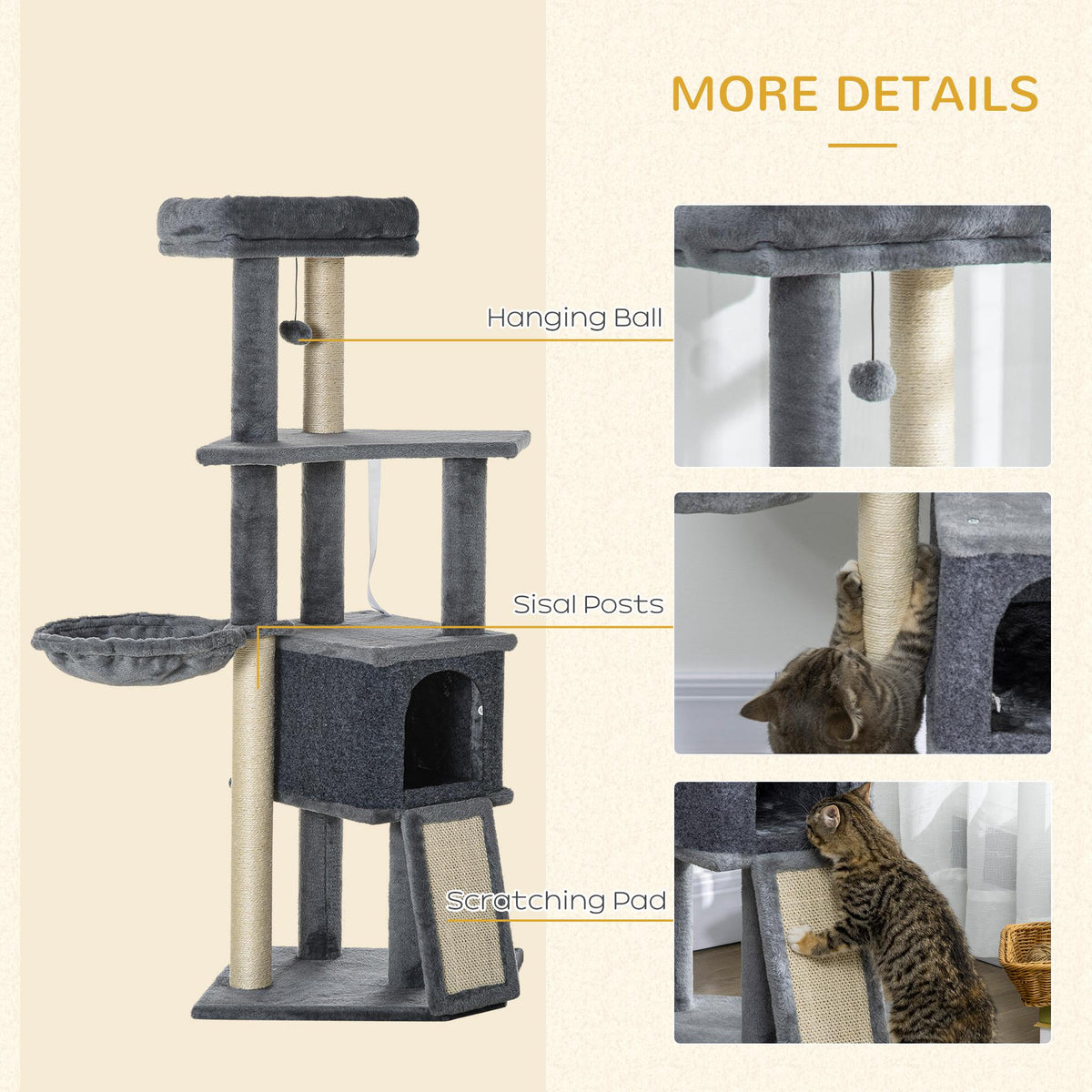 Multi-level cat tree with sisal scratching posts