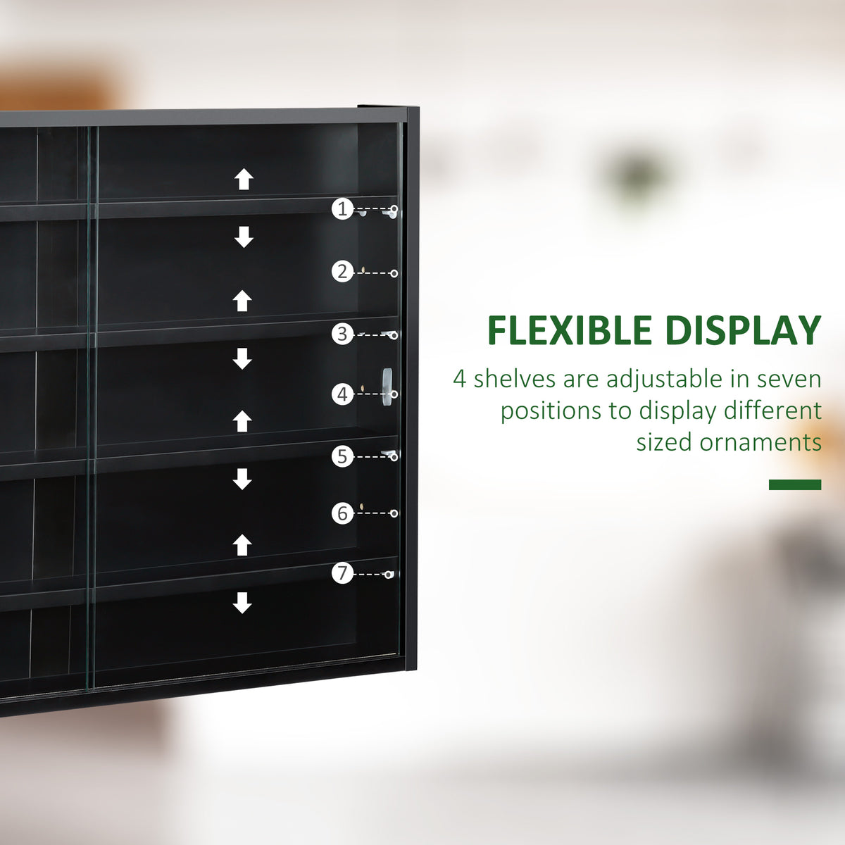 5-Shelf Wall Display Cabinet with 2 Glass Doors