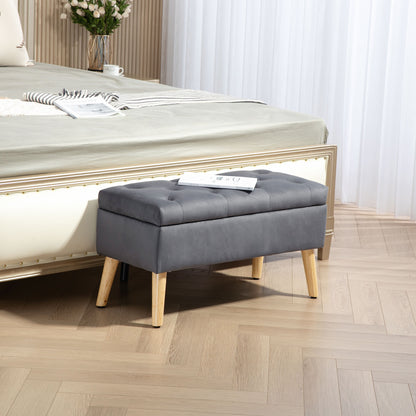 Velvet Storage Ottoman Bench with Wood Legs