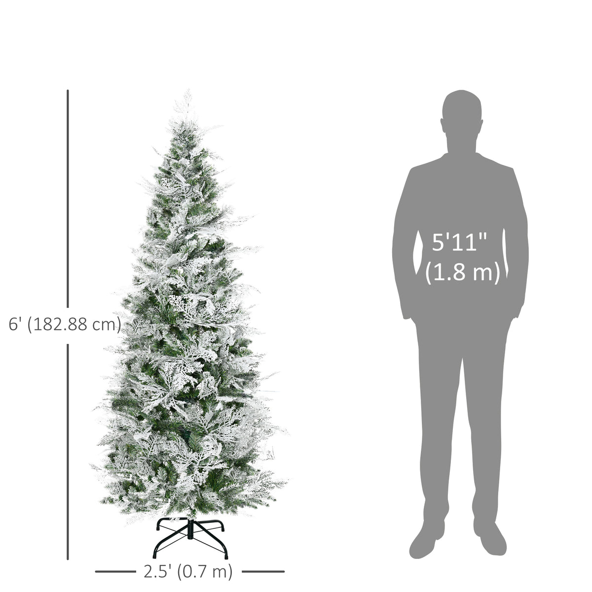 Flocked Pencil Christmas Tree 517 Branches — Green