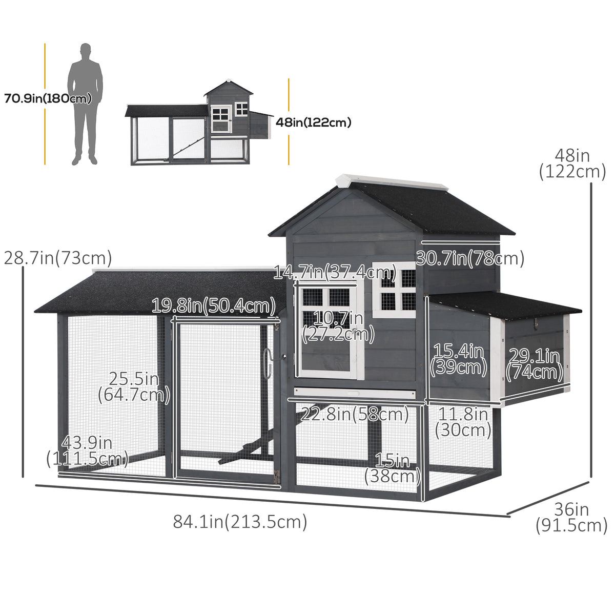 Wooden Chicken Coop with Run and Nesting Box
