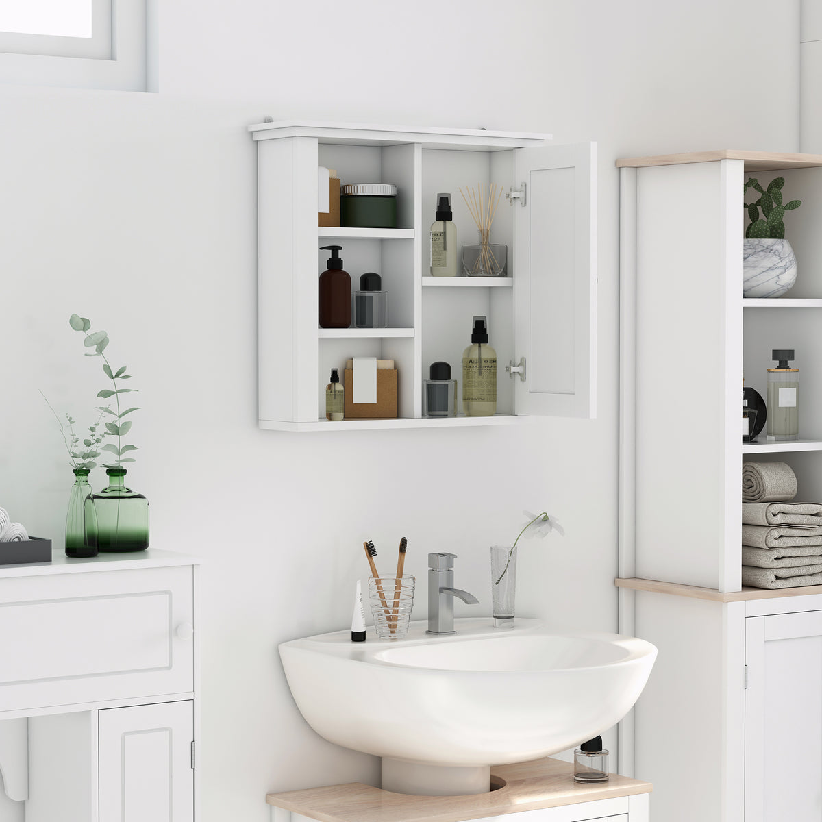 Armario de pared para baño con estantes