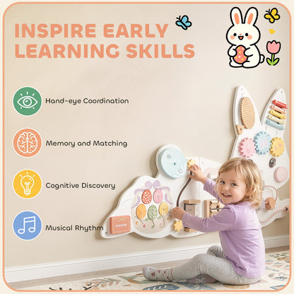 Tablero de estimulación mural Montessori de conejo de Pascua en madera