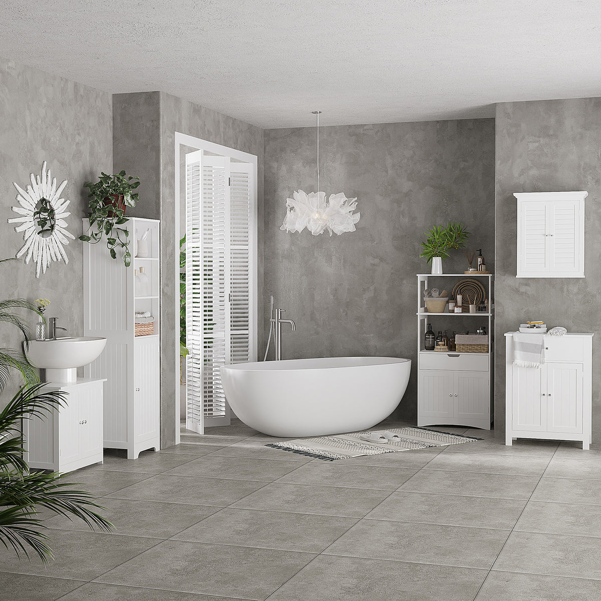 Mueble de lavabo bajo fregadero con 2 puertas y estante