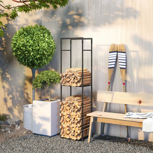 Heavy duty outdoor firewood rack with adjustable shelf