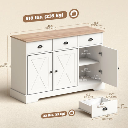 Farmhouse Buffet Cabinet with Barn Doors and Drawers