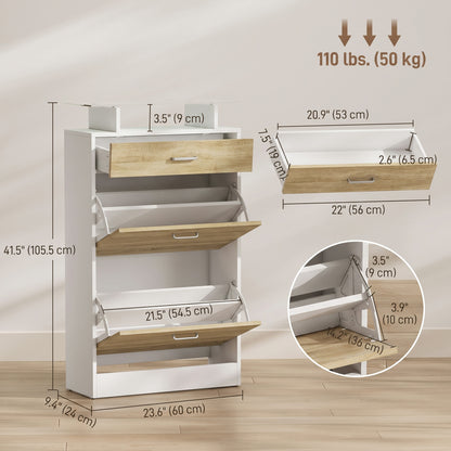 Slim flip drawer shoe cabinet