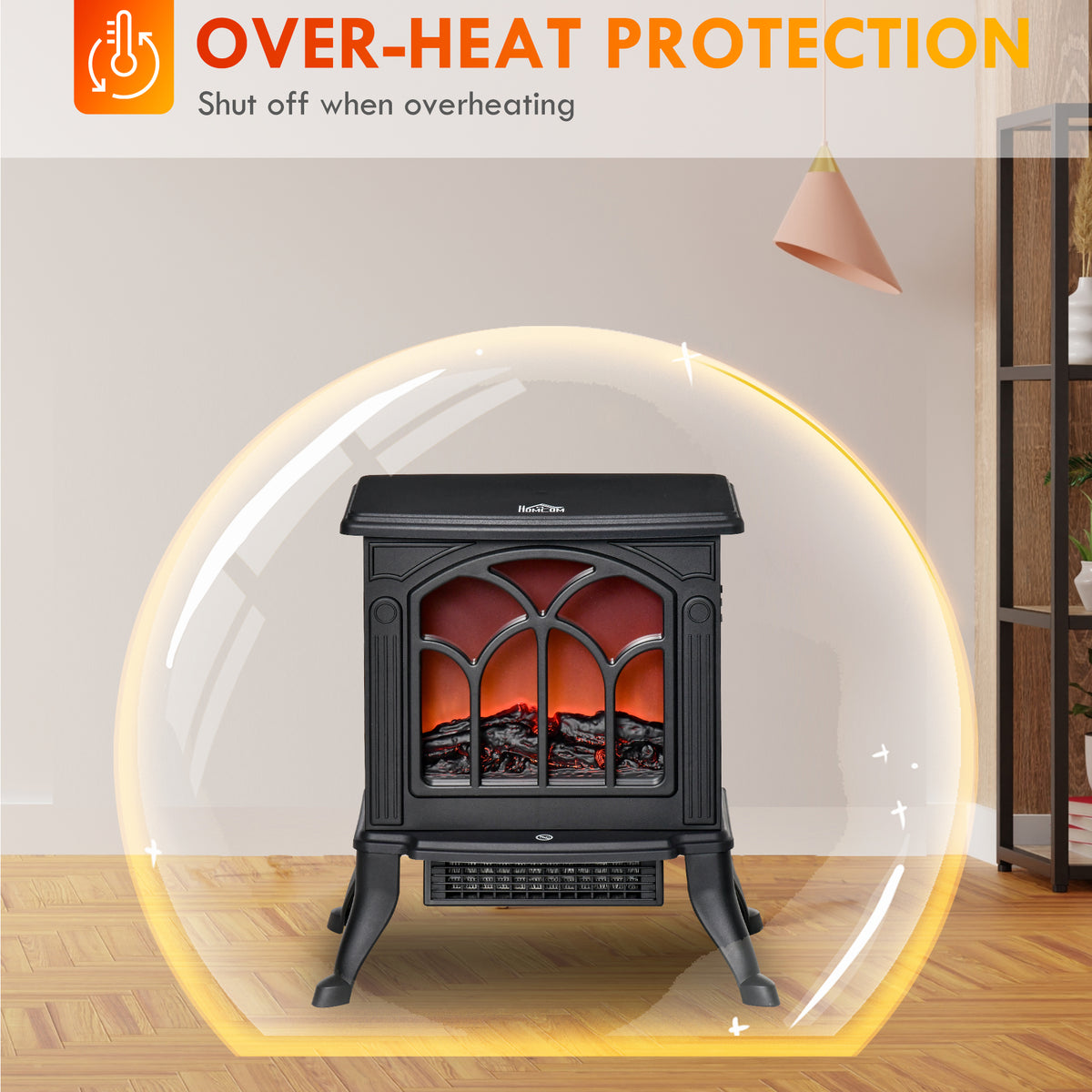 Electric Fireplace Heater with Realistic Flame 750W/1500W