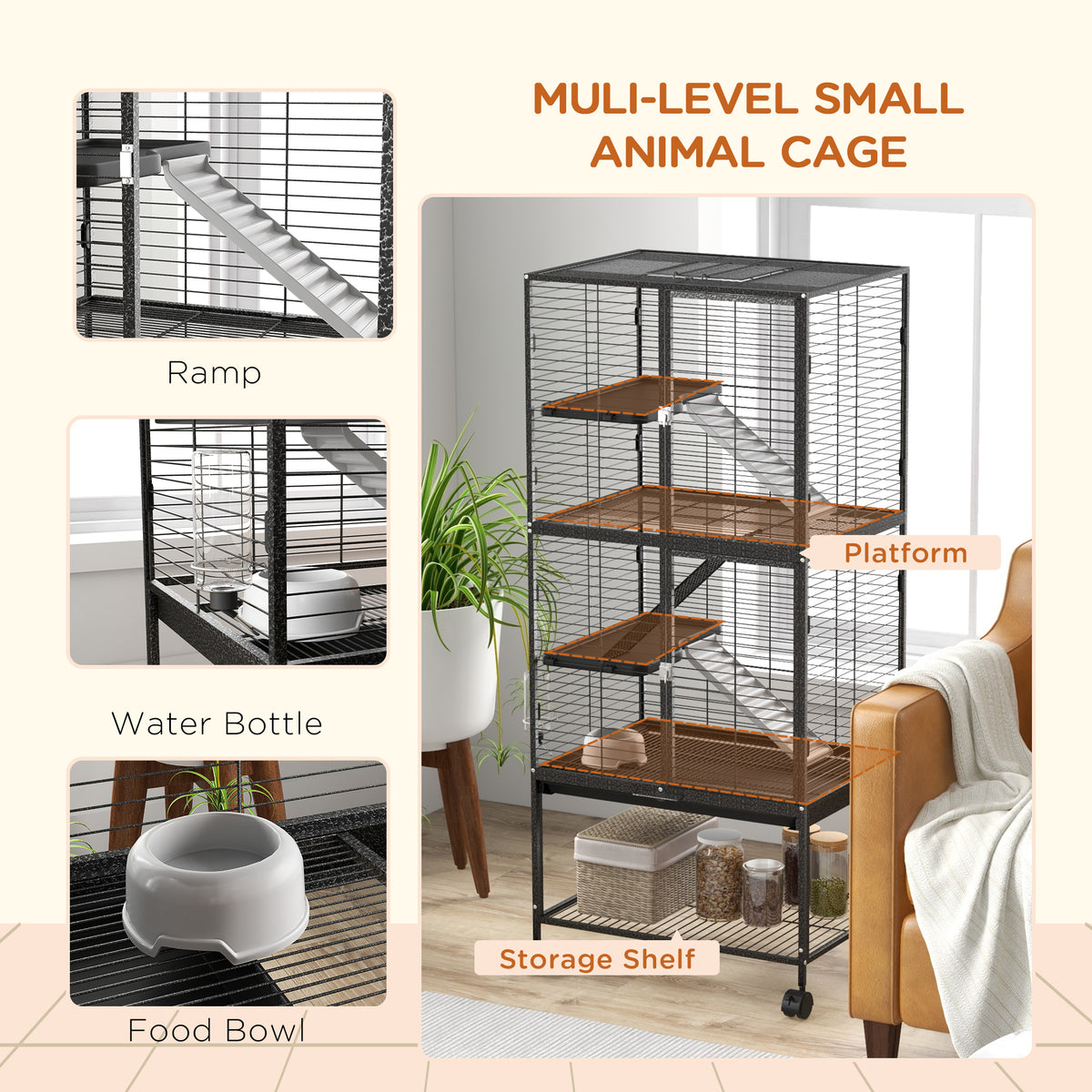 Rolling 4-Tier Small Animal Cage