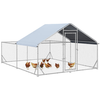 Large metal outdoor chicken coop with run and tarp