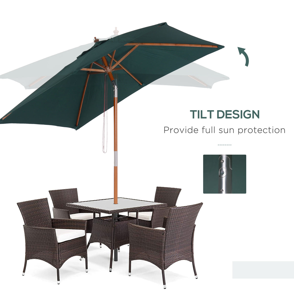 Rectangular Patio Umbrella Tilt 200 x 150 cm