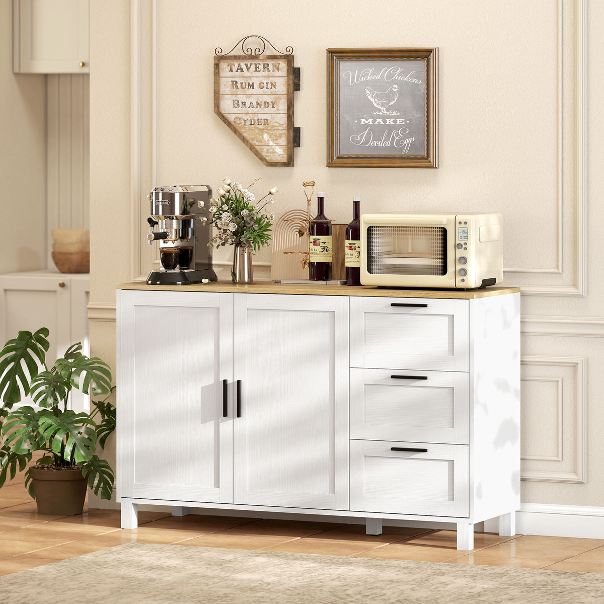 Sideboard Buffet Cabinet Soft-Close Doors 3 Drawers