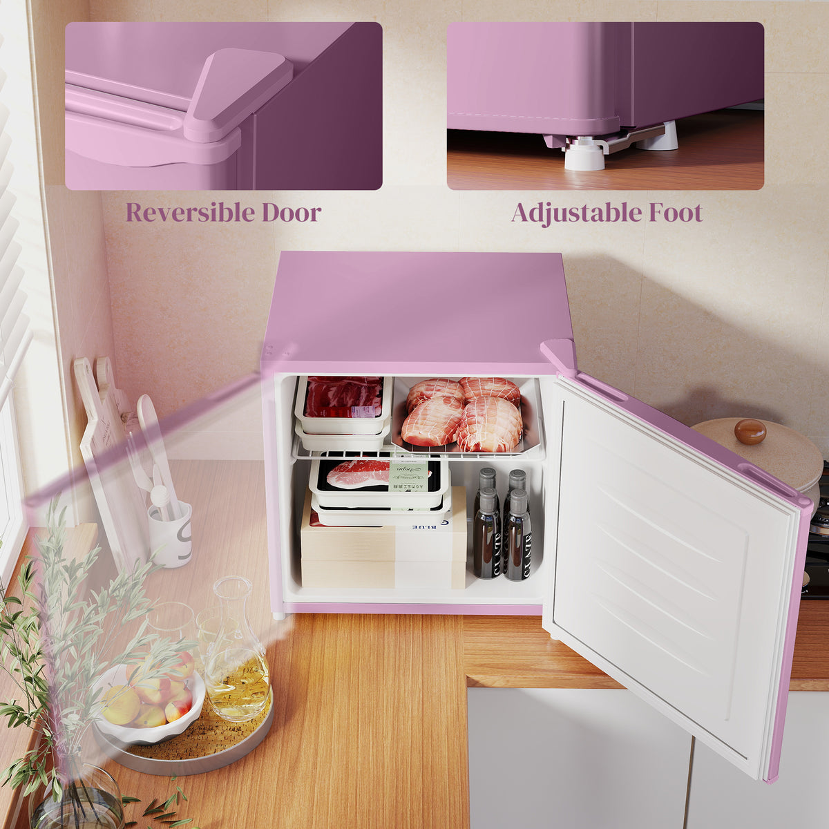 Compact upright freezer 1.1 cu ft with reversible door