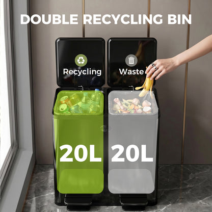 Papelera doble de acero inoxidable con pedal y cierre suave