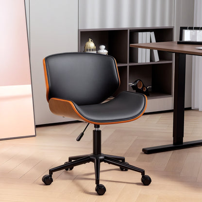 Silla de oficina moderna de mediados de siglo sin reposabrazos con ruedas