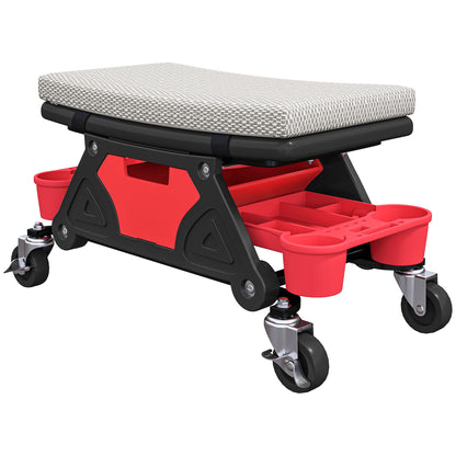 Rolling garage stool with wheels and tool trays