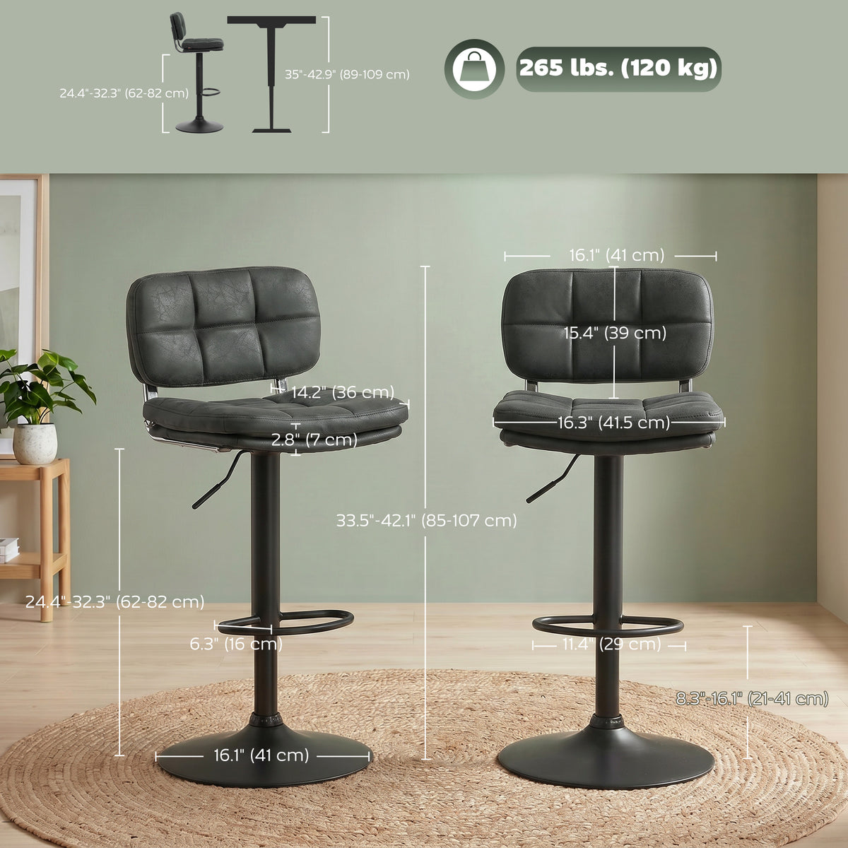 Set of 2 swivel bar stools