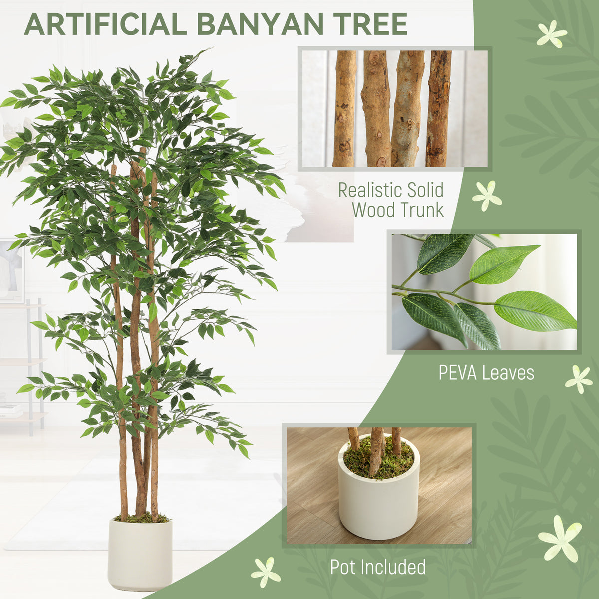 Artificial banyan tree realistic foliage — Set of 2