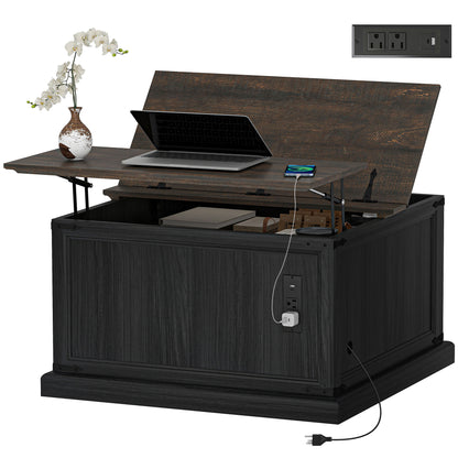 Lift-Top Coffee Table with Charging Station and Hidden Storage