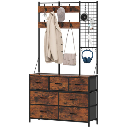 4-in-1 Hall Tree with 7-Drawer Dresser and Hooks