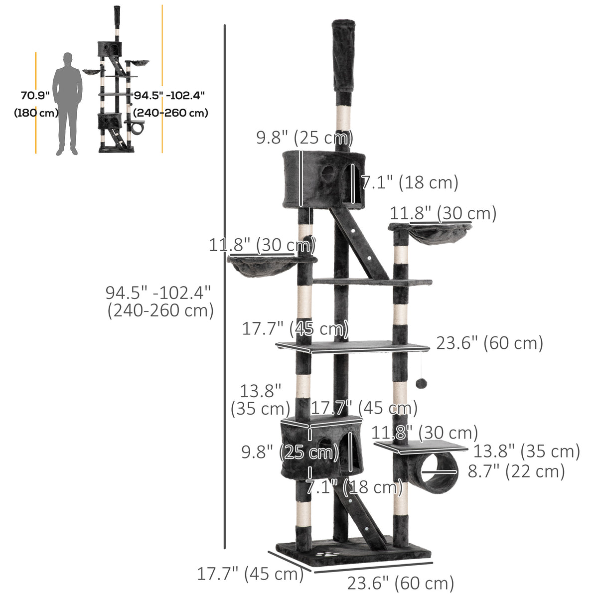 Árbol para gatos multinivel ajustable 240-260 cm
