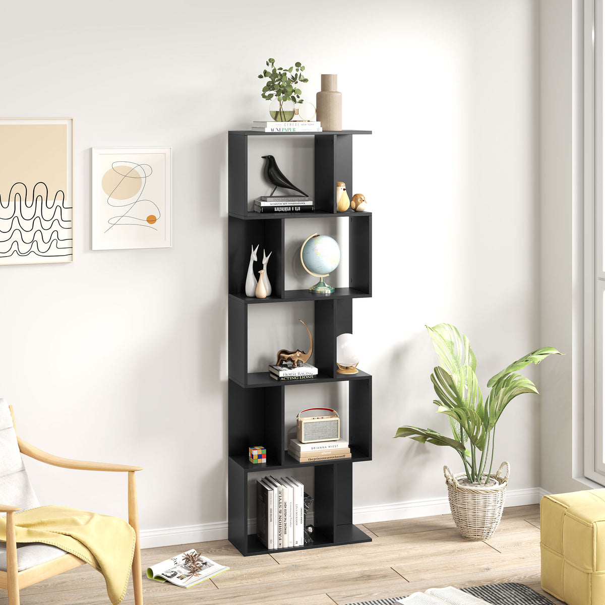 5-Tier S-Shaped Geometric Bookshelf