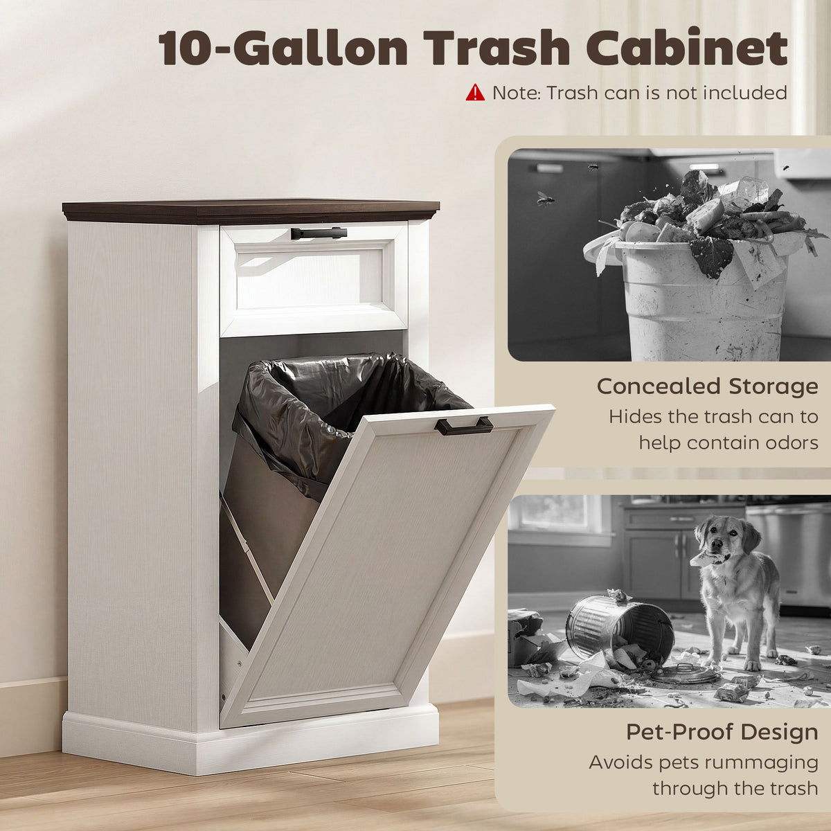 Tilt Out Trash Cabinet 10 Gallon — White