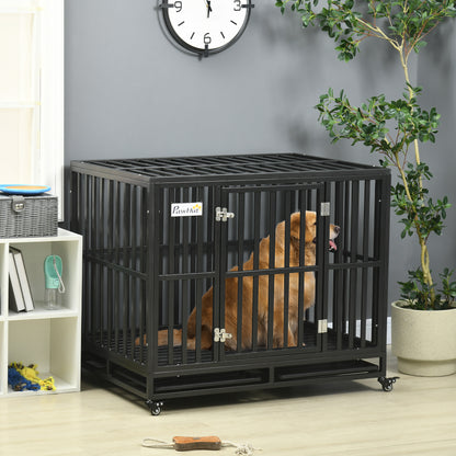 Heavy duty steel dog crate 104 cm with wheels