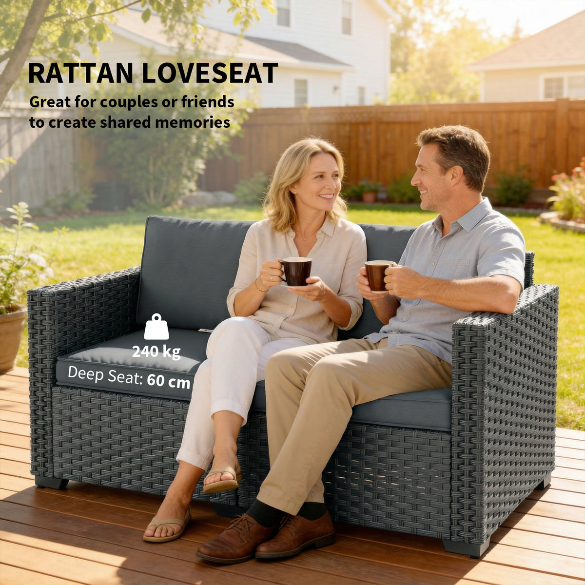Outdoor Loveseat 2 Seater with Deep Cushions — Dark