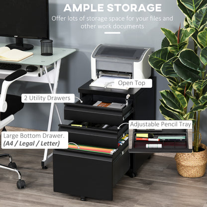 Mobile filing cabinet 3 drawer lockable steel