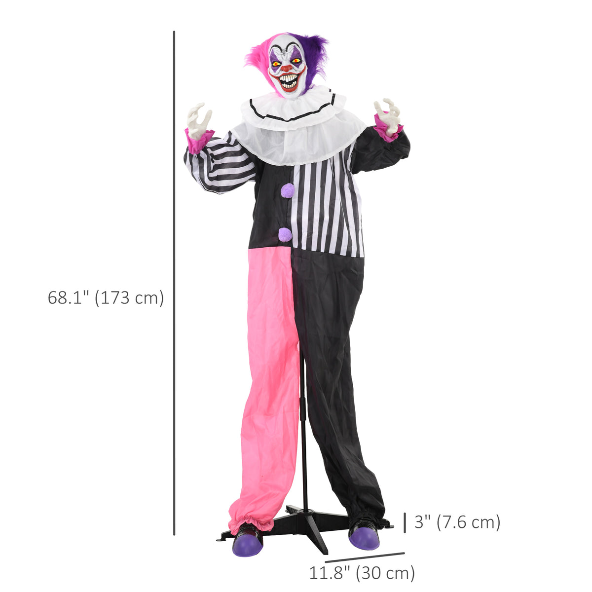 Life-Size Animated Halloween Clown Decoration — Black