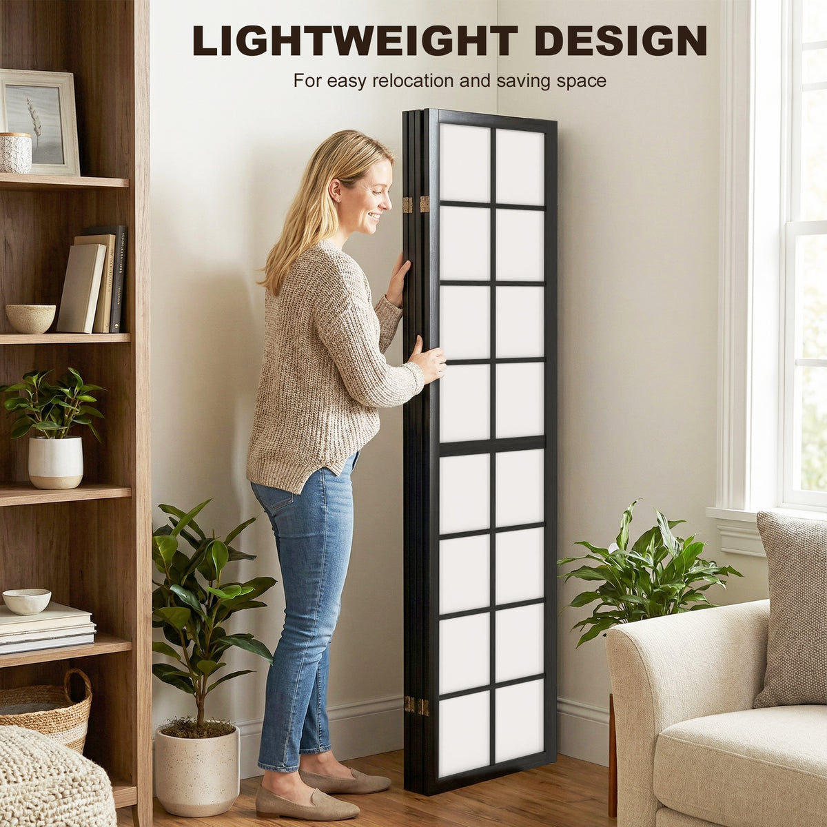 Biombo plegable de 4 paneles de madera de pino