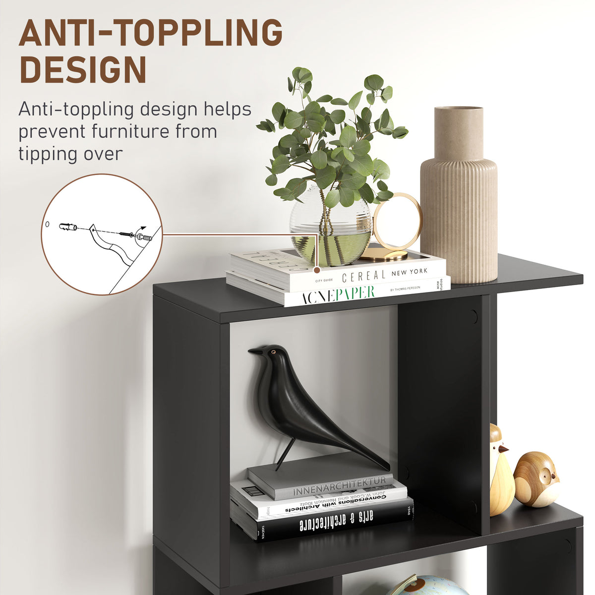 5-Tier S-Shaped Geometric Bookshelf