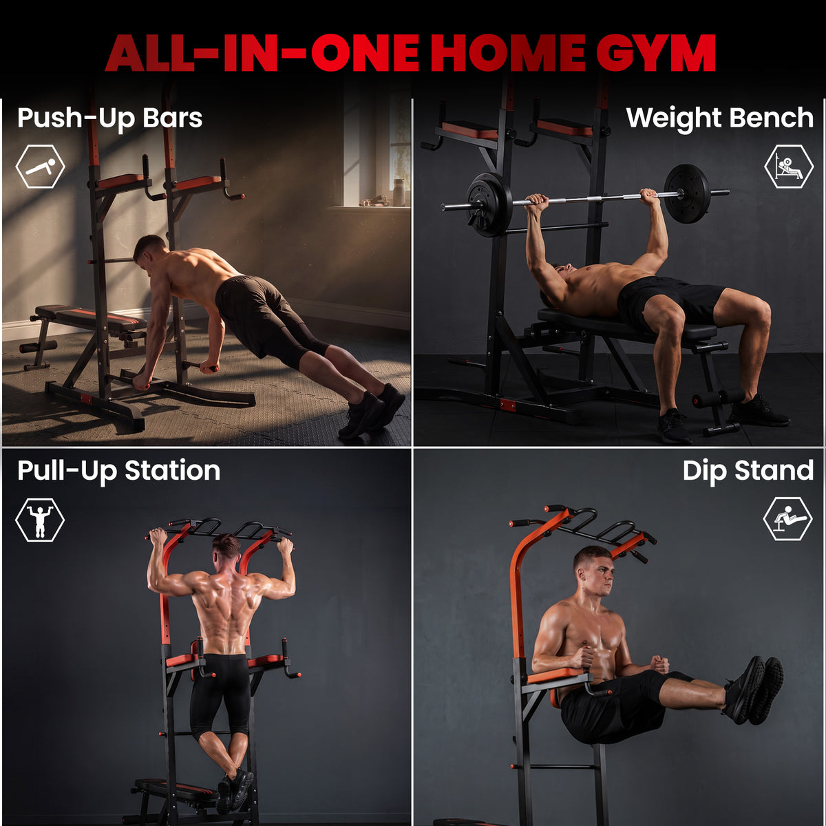 Estación de musculación multifunción con banco de extensiones