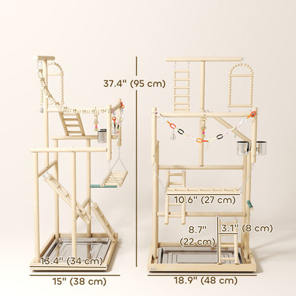 4-Layer Wooden Bird Playground Play Stand