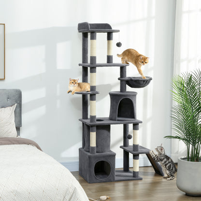 67" Multi-Level Cat Tree with 7 Scratching Posts — Dark Grey