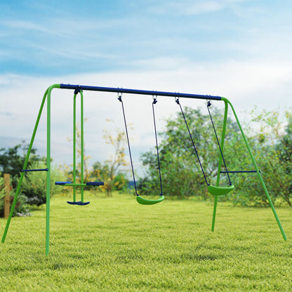 3-in-1 Kids Metal Swing Set with Glider