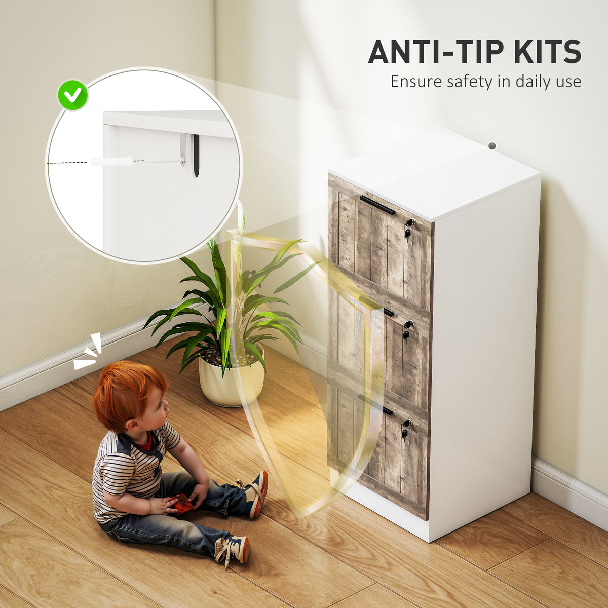 3-Drawer Farmhouse Filing Cabinet with Lock