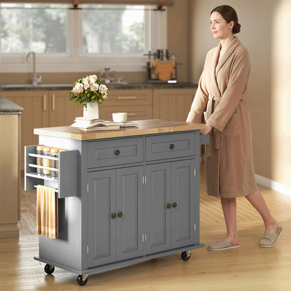 Rolling kitchen island with storage and wood top