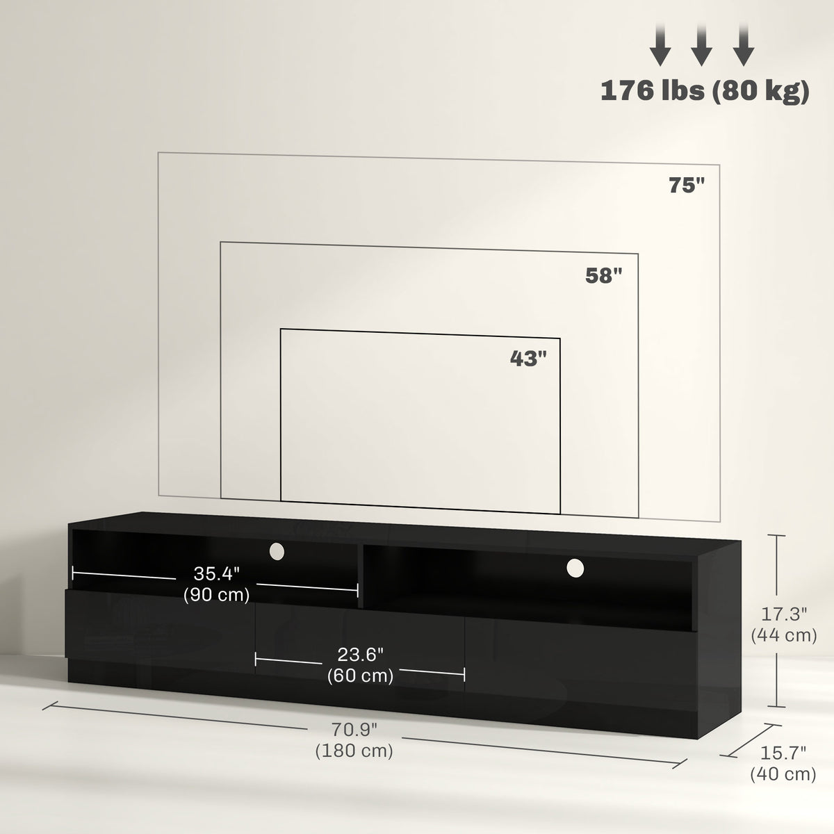 LED TV Stand High Gloss for TVs up to 75"