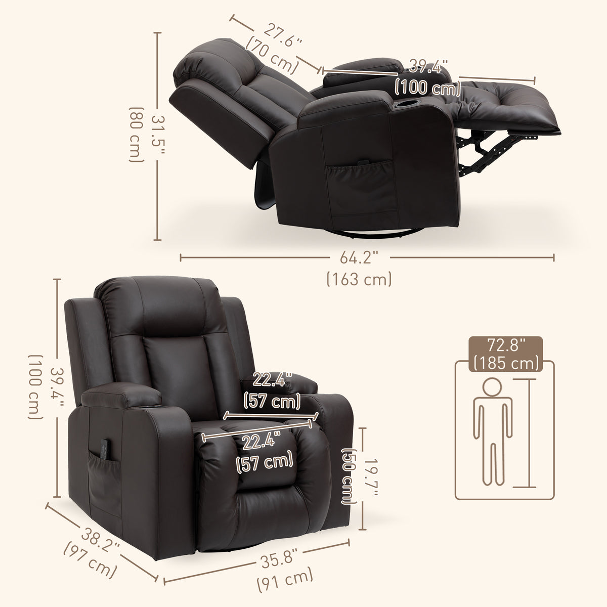 Swivel Massage Reclining Chair Faux Leather