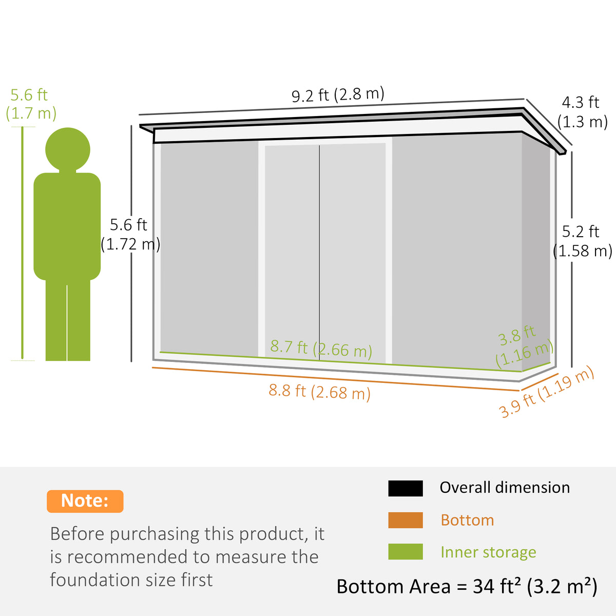 Galvanized Steel Garden Shed with Double Sliding Doors