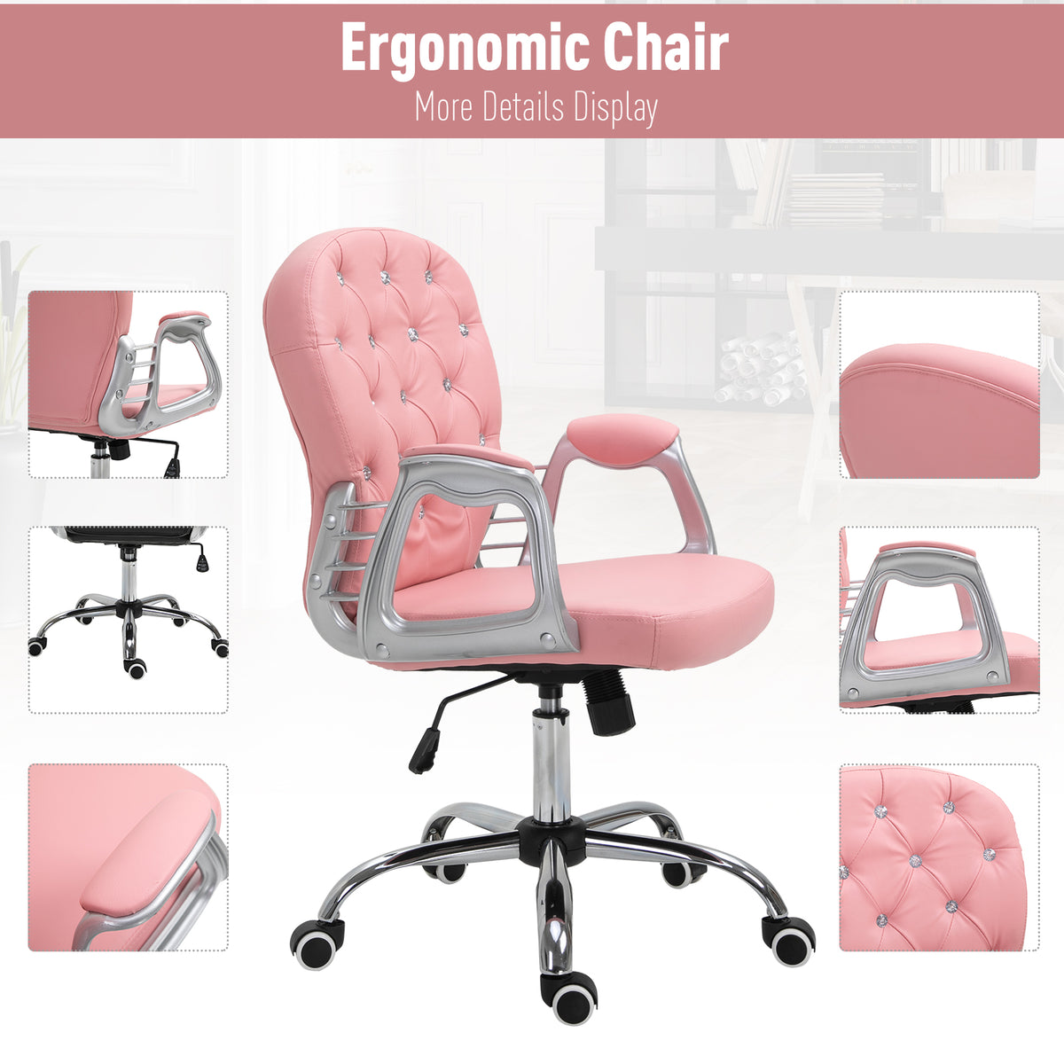 Office chair tufted synthetic leather decorative crystals