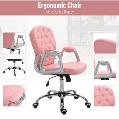 Office chair tufted synthetic leather decorative crystals