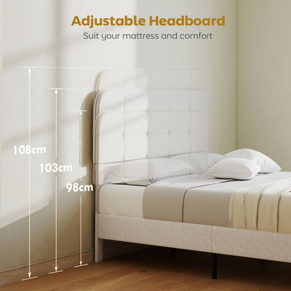 Queen Upholstered Platform Bed Frame with Adjustable Headboard